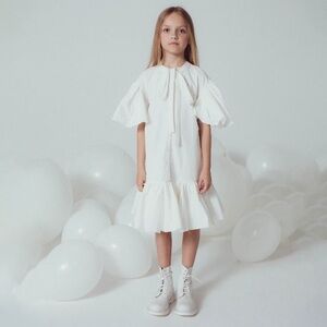 UNlabel QUINN PAPER shirt dress cotton poplin ruffle bow pocket dance grad girls